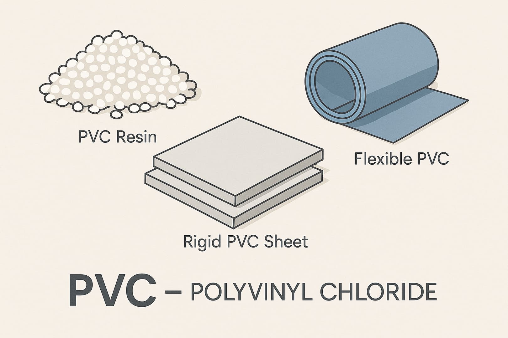 Ảnh: minh họa hạt nhựa PVC và các dạng vật liệu PVC phổ biến